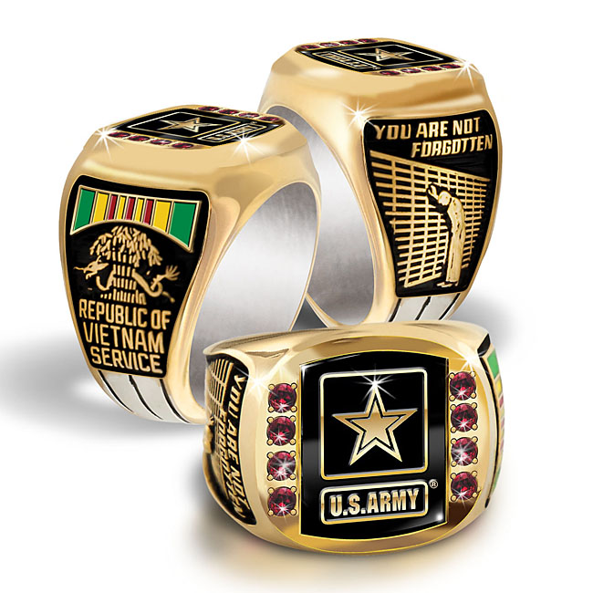 US Army Vietnam Veteran 18k Gold Plated Engraved Ring 