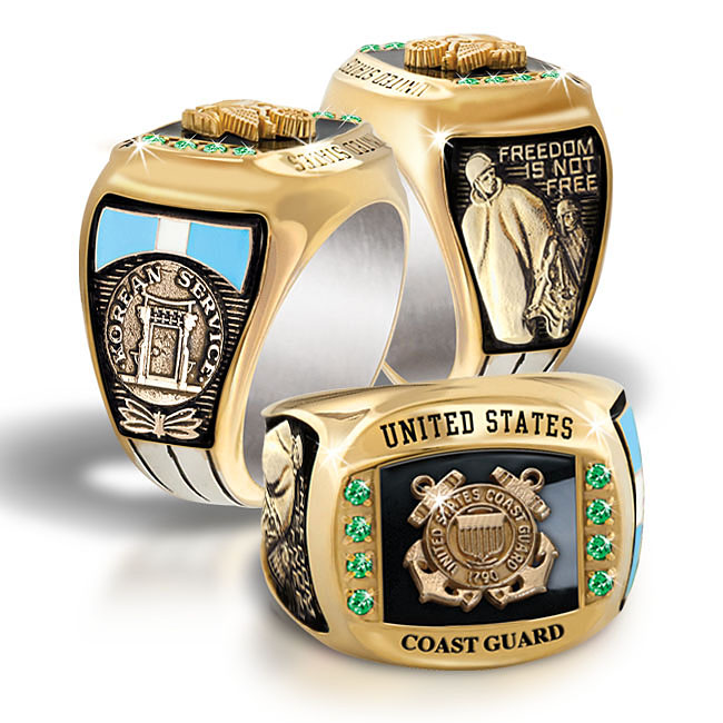 Nationalonlinediscounts US Coast Guard Stainless Steel Military Veteran CZ  Oval Stone Ring sizes 8,9,10,11,12 & 13 (8)|Amazon.com